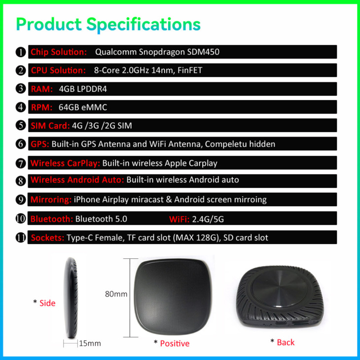 Applepie Mini Carplay Ai Box 4+64G Android 9.0 Autó Intelligens Dongle A Volkswagen Számára, Az