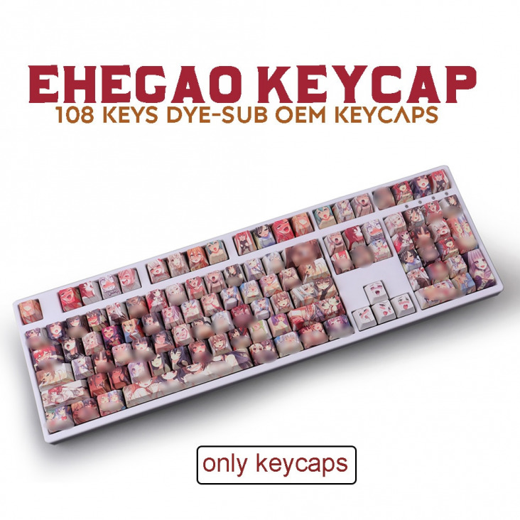 108key PBT Keycaps Festékszublimációs OEM fekvésű billentyűk Ahegao Anime keycap Cherry Mx Gateron Kailh kapcsoló mechanikus billentyűzet