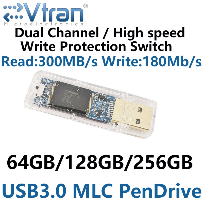 USB3.0 64G 128G 256G MLC USB3.0 WriteProtect Swit FlashDisk IS903 MLC pendrive Átlátszó SLC Disk metalcase elolvasása Write210MB / s