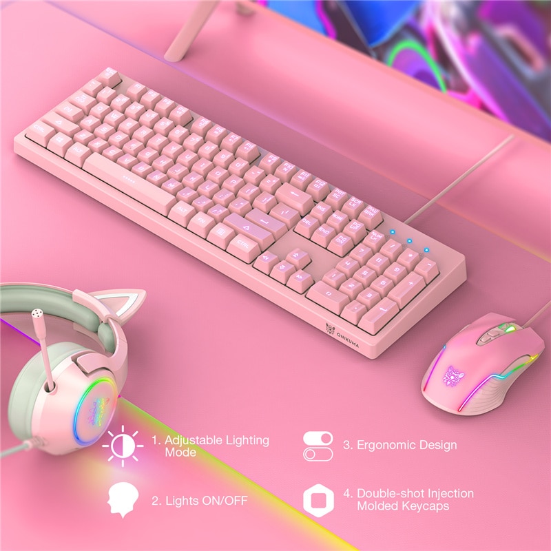 aranyos rózsaszín 104 gombos vezetékes membrán billentyűzet és egér készlet alkalmas számítógép notebook ajándékba lányok