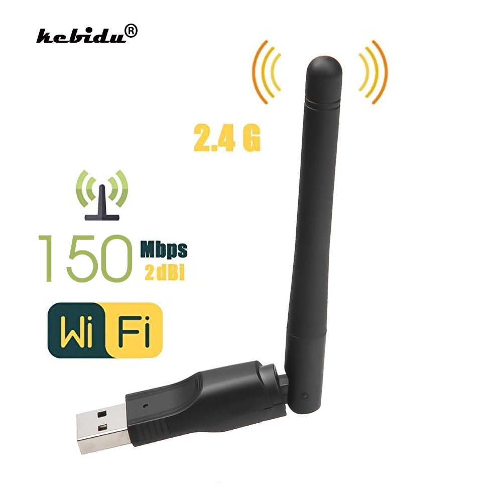 kebidu WIFI USB Adapter MT7601 150Mbps USB 2.0 WiFi vezeték nélküli hálózati kártya 802.11 b / g / n LAN adapter forgatható antenna