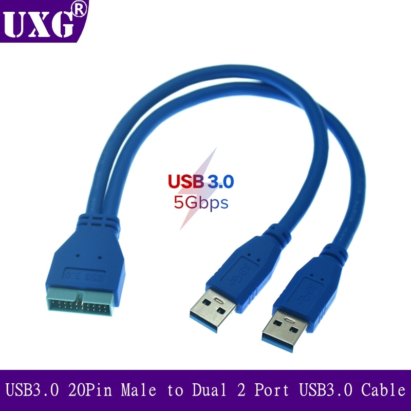 Dual 2 Port USB3.0 USB 3.0 A Férfi alaplap alaplap 20pin kábel adapter 19 tűs USB hosszabbító kábel 25CM 50cm