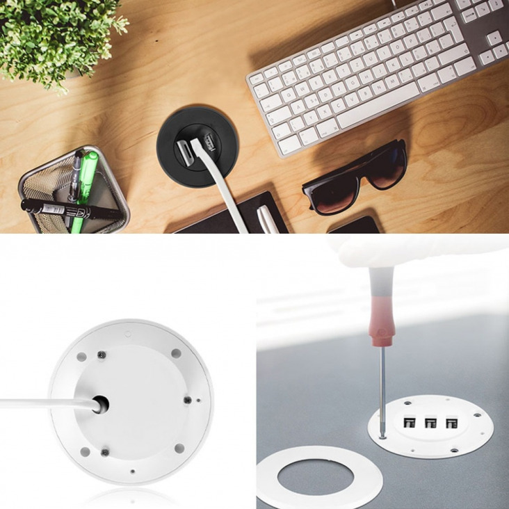 5cm Grommet Hole InDesk Szerelés 3 Portok USB 2.0 hub laptop PC