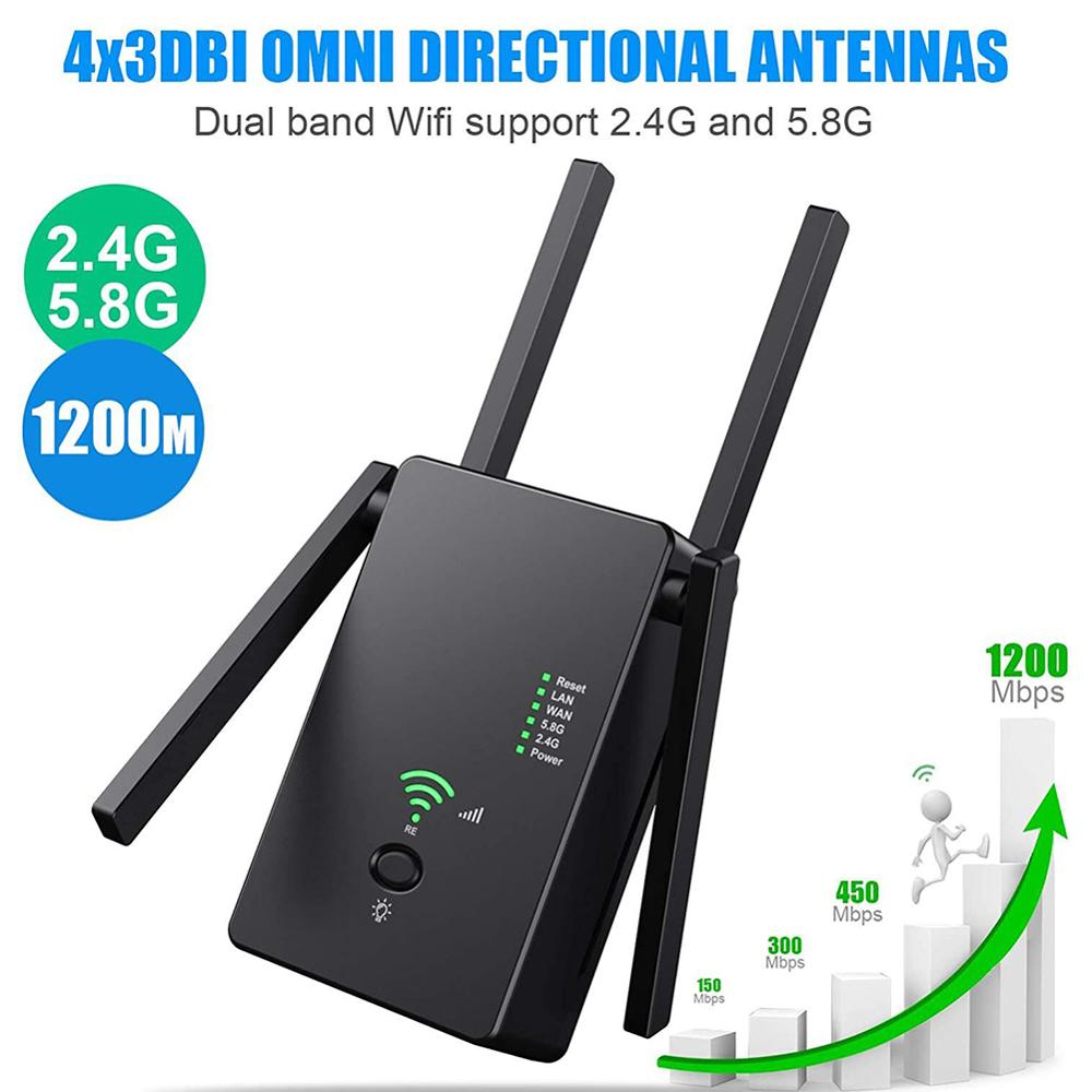 1200Mbps WiFi átjátszó 2 4G 5 GHz es vezeték nélküli Wifi Extender 802 11N Long Range WiFi