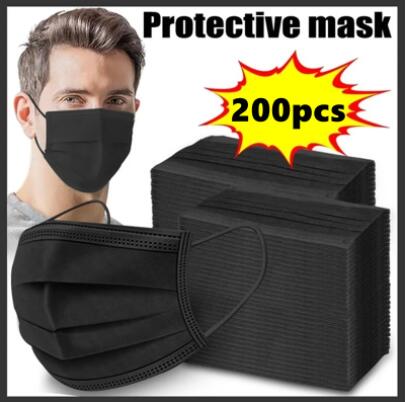 10-200Pcs Maszk 3Ply Maszk Fekete Szájú Borító Maszk Medic Maskl Mask Maszk Barátságos Védelem Facemask Mascarilla Face Cover