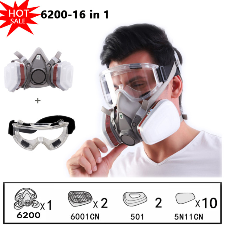 6200 Légzőkészülék -Gázmaszk Por Anti -Por Légzőkészülék Face -Gázmaszk Védelme Az Ipari Gázmaszkok Széles Körben Használt Szűrőkkel