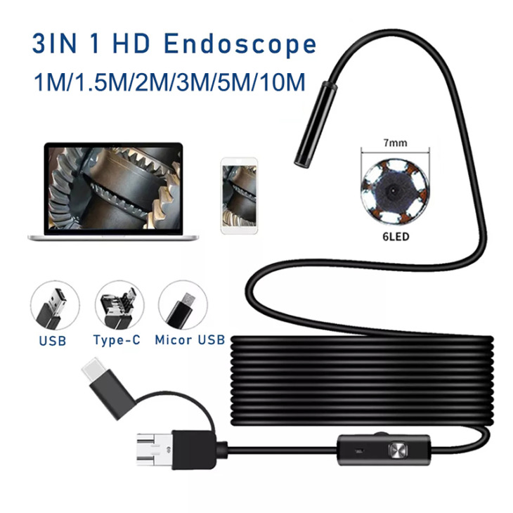 7,0 Mm -Es Endoszkóp Kamera Mini Usb Endoszkóp 6 Led 1M 3,5 M 5 M 10 M Kábel Vízálló Ellenőrzés Borescope Android Pc Lágy Huzalhoz