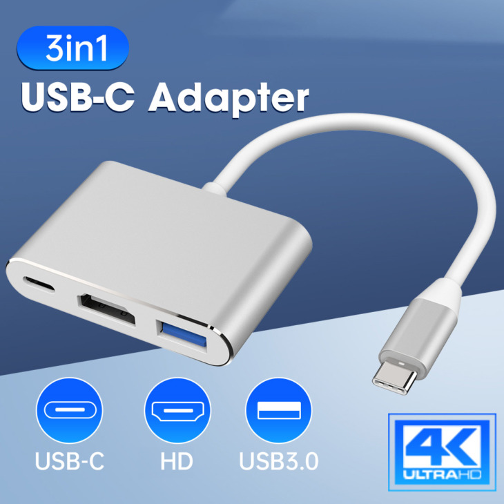 Usb-C-Hdmi-Kompatibilis 3 Az 1-Ben A Samsung Huawei Apple Mac Usb 3.1 C Típusú Hdmi-Kompatibilis 4K Adapter Kábelhez