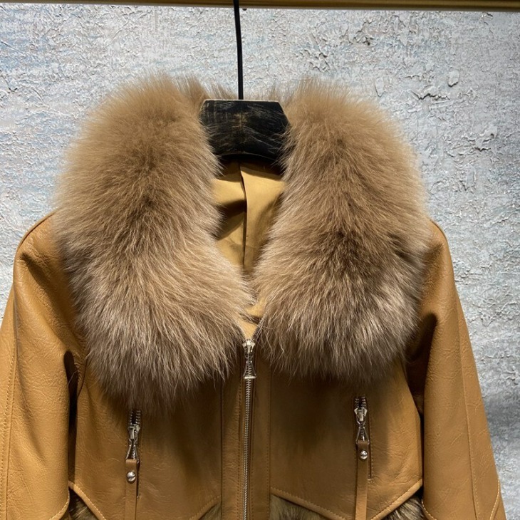 2022 Új Téli Női Kabátok Női Valódi Báránybőr Dzseki Természetes Fox Prémes Gallér Női Felsőruházati Báránybőr