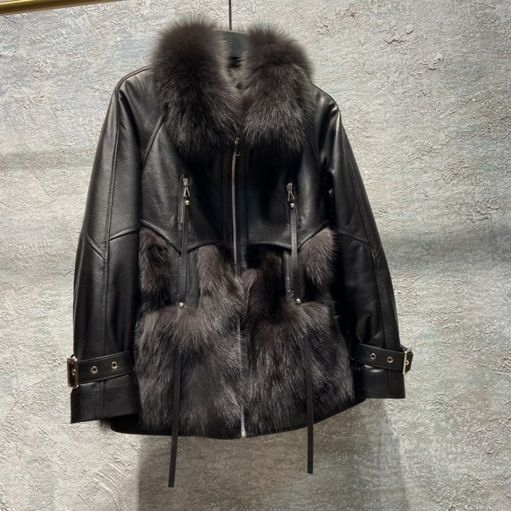 2022 Új Téli Női Kabátok Női Valódi Báránybőr Dzseki Természetes Fox Prémes Gallér Női Felsőruházati Báránybőr