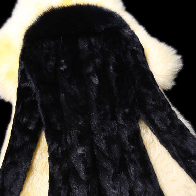Fekete 6Xl Nyomtatott Közepes Hosszúságú Fox Prémes Gallér Mink Fur Női Kabát Jack High Quality Winter 5Xl 4Xl Vastag Meleg Ruhát Zsebek