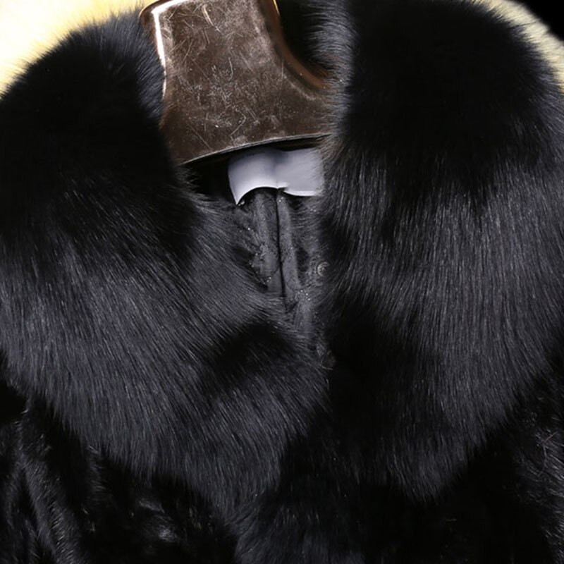 Fekete 6Xl Nyomtatott Közepes Hosszúságú Fox Prémes Gallér Mink Fur Női Kabát Jack High Quality Winter 5Xl 4Xl Vastag Meleg Ruhát Zsebek