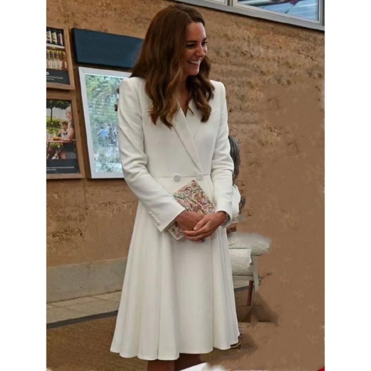 Princess Kate Middleton Ruha 2022 Kiváló Minőségű Tavaszi Őszi Női Runway Hornyolt Collar Hosszú Ujjú Elegáns Ruhák Np1736C