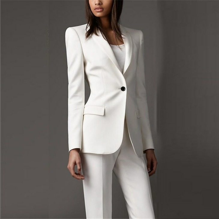 Fehér Formai Women Business Formai Office Lady Jelmez Ruházat Női Slim Fit Fashion 2 Db Custom Made Szmokingok Öltönyök