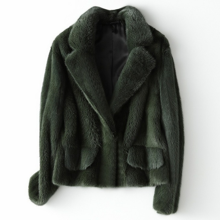 Téli Luxus Természetes Természetes Teljes Pelyhek Zöld Valódi Nyérc Szőrme Coat Nők High-End Sárga Rövid Igazi Szőrme Kiváló Minőségű Meleg Outwear