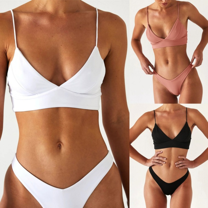 2022 Szilárd Női Sexy Fürdőruha Bikini Szexi Solid Fekvőtámasz High Cut Lace Up Halter Bikini Set Kétrészes Fürdőruha Biquini Fürdőruha