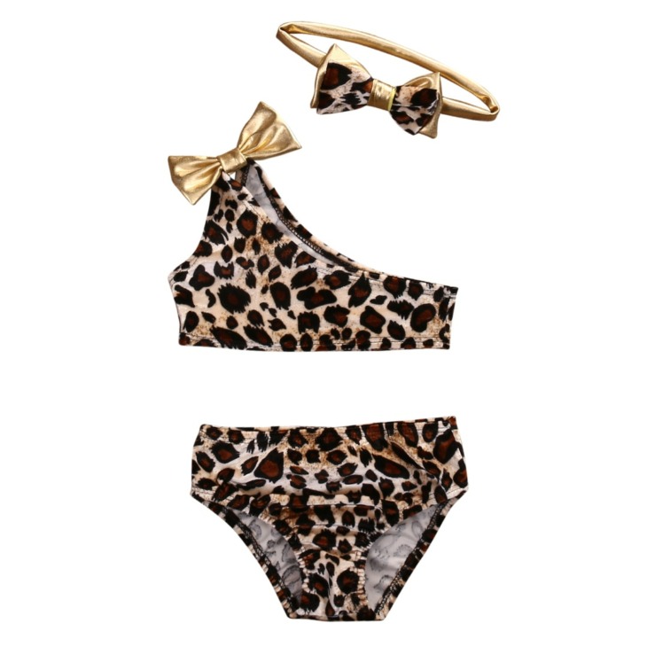 Leopard Bow Baby Bikinis Set Nyári Kids Baby Girl Engle Nélküli Ruhák Swimwear Swimsuit Fürdőruha