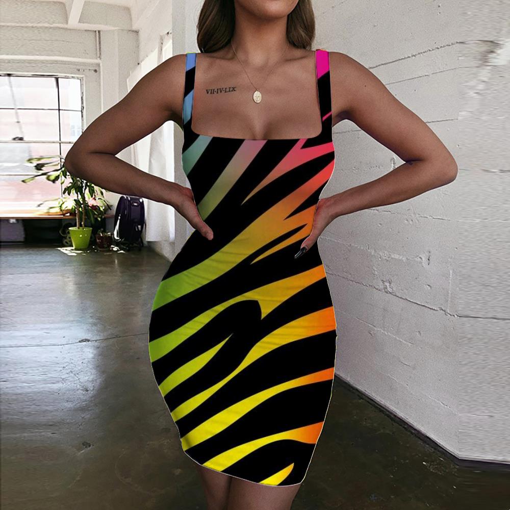 Kyku Stripe Ruhák Női Zebra Halter Ujjatlan Gradient Sundress Sárga 3D Nyomtatása Női Ruházat Summer New Beach