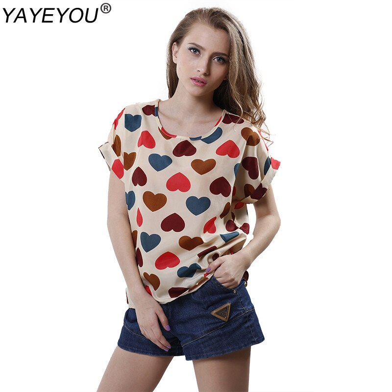 Yayeyou Hot Casual Vintage Shirt Női Fashion Print Chifton Shirt Lady Batwing Rövid Ujjú Laza Tops Plus Méret Ruházat