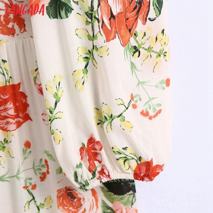 Tangada 2021 Fasható Nők Virágok Print Shirt Dress Half Sleeve Ladies Midi Ruha Ce168