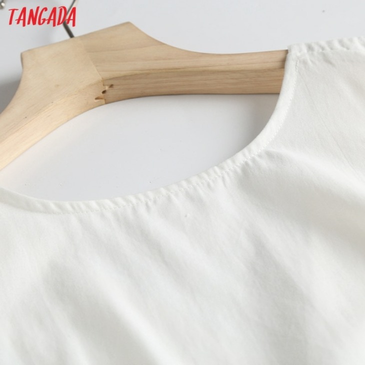 Tangada Női Fehér Visszaállított Midi Dress Uneless 2021 Fashagyó Lady Elegáns Ruhák 6D52