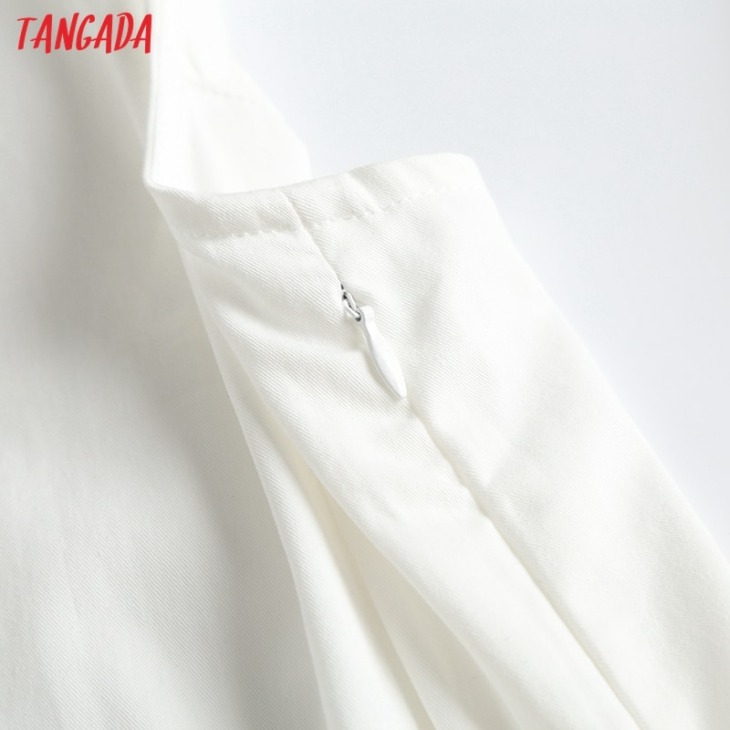 Tangada Női Fehér Visszaállított Midi Dress Uneless 2021 Fashagyó Lady Elegáns Ruhák 6D52