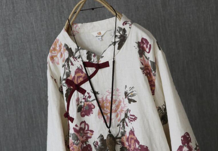 Női Fehérnemű Ruha Nyomdafesték 2020 Tavaszi Őszi Új Nemzeti Cotton Hosszú Ujjú Hosszú Lemez Csatokat Vintage Loose Women Robe