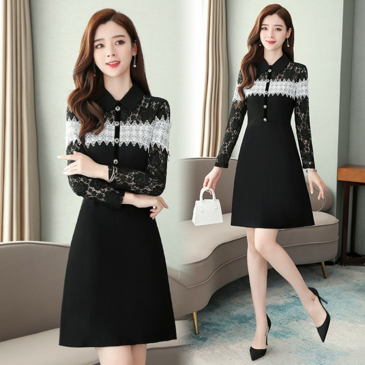 2021 Vintage Black White Lace Mini Dress Szexi Ősz Tél 4Xl Plus Méretű Hosszú Ujjú Ruha Elegáns Női Bodycon Fél Vestidos