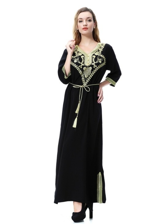 Dubai Arab Muszlim Ruha Női Hosszú Robe Marokkói Ethic Lace-Up Maxi Hijab Ruhák Kimono Kifton Kaftán Elbise Iszlám Ruházat Abaya