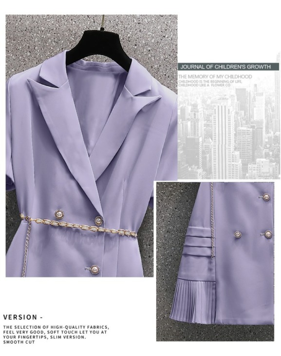 Plus Size S-4Xl Purple Blazer Mini Dress For Women Elegant Fogazott Gallér Sleeve Pearl Gomb Slim Suit Ruha Vestidos De Mujer