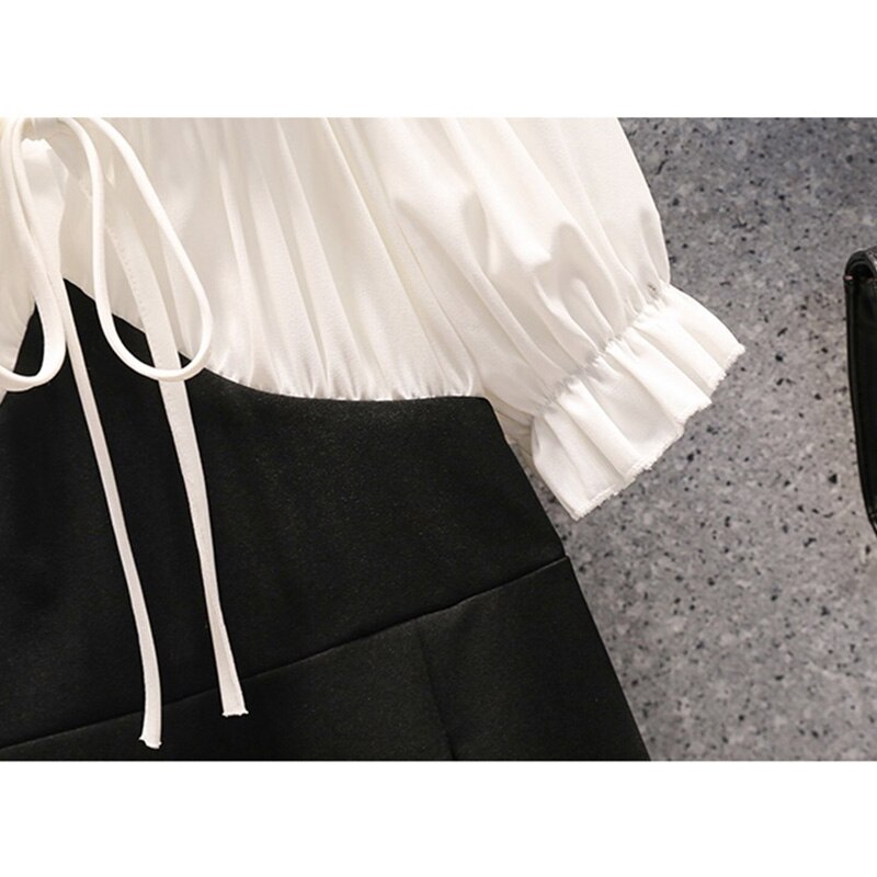 Női 2021 Summer Mini Dress Ki Váll Elegáns Magas Derék Puff Ujjú Koreai Nyaralás Fél Ruha Elegáns Női Plus Size