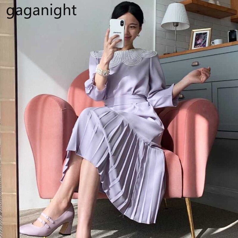 Gaganight Elegáns Nők Öltözött Bodycon Party Maxi Ruha Csipke Édes Lady Chic Koreai Ruhák 2020 Tavaszi Őszi Fashion Vestidos