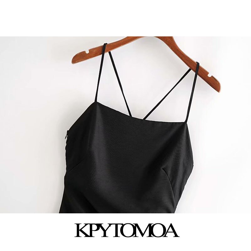 Kpytomoa Women 2021 Chic Fashion Side Állítható Zsinórral Terítette Midi Ruha Vintage Backless Side Zipper Szíj Női Ruhák