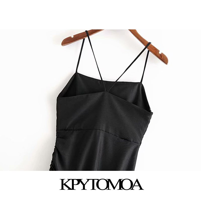 Kpytomoa Women 2021 Chic Fashion Side Állítható Zsinórral Terítette Midi Ruha Vintage Backless Side Zipper Szíj Női Ruhák