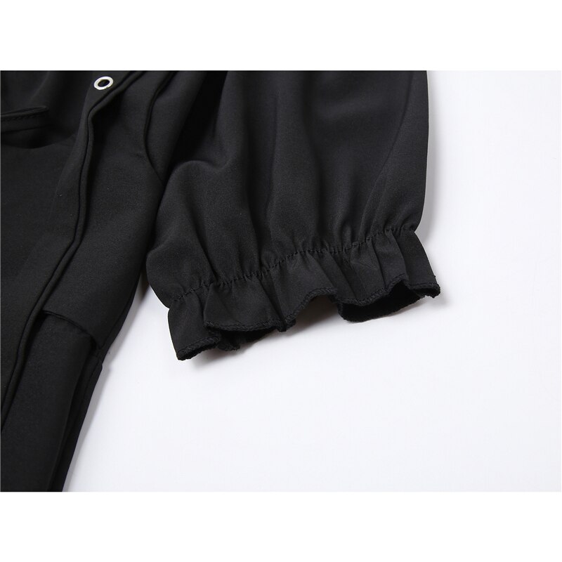 Streetwear Gótikus Ruha Női Vintage 2021 Nyári Alkalmi Puff Sleeve Harajuku Design Bandage Punk Ruffle Black Mini Ruhák Lány