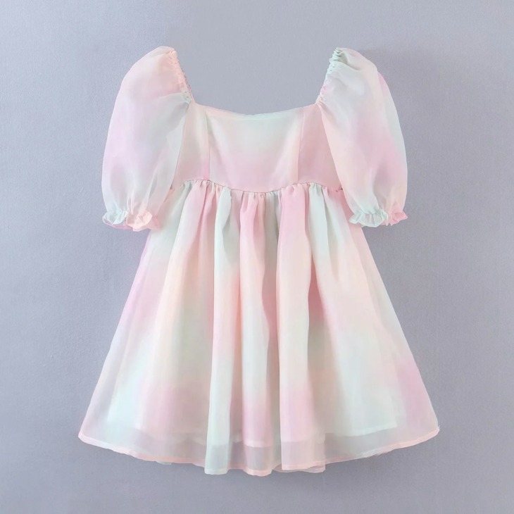 Stílusos Tie Dye Színes Tüll Női Mini Dress 2021 Nyarán Új Báli Ruhák A-Line Magas Derék Aranyos Lányok Nyári Ruhák