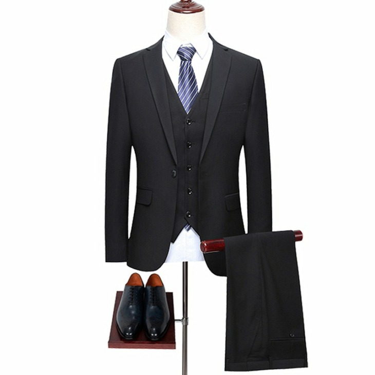 Business 3 Darab Suit Set Vőlegény Esküvői Blazer Kabát Nadrág Mellény Slim Workwear Men'S High End Nagy Méretű Zakó Nadrág Mellény