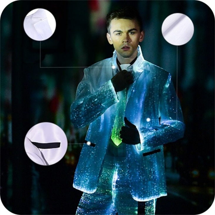 Villogó Rave Fiber Optic Glowing Fesztivál Luminous Glow A Sötét Led Könnyű Esküvői Jacket Men Party Blazer