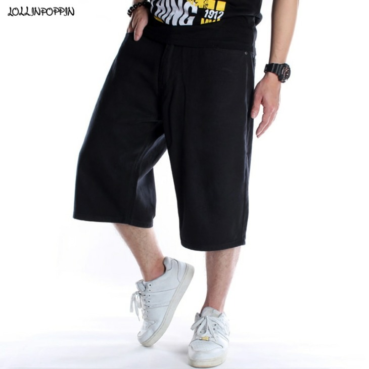 Hip Hop Streetwear Férfi Fekete Cropped Farmer Nadrág 2020-As Nyári Men Wide Leg Baggy Jeans Laza Capris Man Skateboarder Jeans