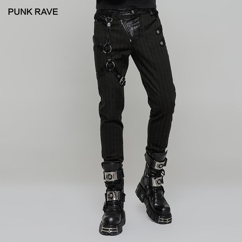 Punk Rave Men'S Steampunk Faux Bőr Colorblock Skinny Nadrág Punk Jobb Lábhurok Lehet Eltávolítható Férfi Nadrág Hip Hop