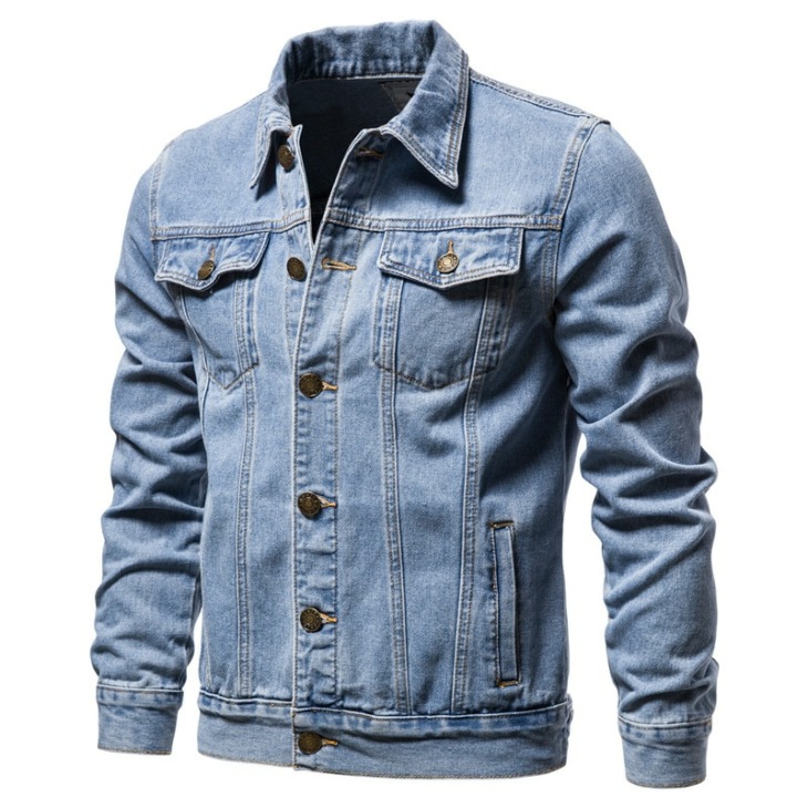Új 2021 Cotton Farmer Dzseki Férfi Alkalmi Solid Color Lapel Egysoros Jeans Jacket Férfi Őszi Slim Fit Minőségi Férfi Kabátok