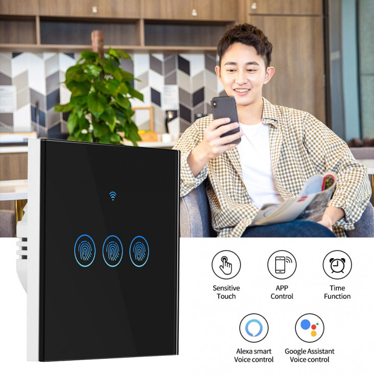 Axus 220V Intelligens Élet Vezeték Nélküli Fali Kapcsoló Wifi Intelligens Light Touch Switch Eu Standard Alexa Google Home Ewelink 1/2/3 Gang 1 Way