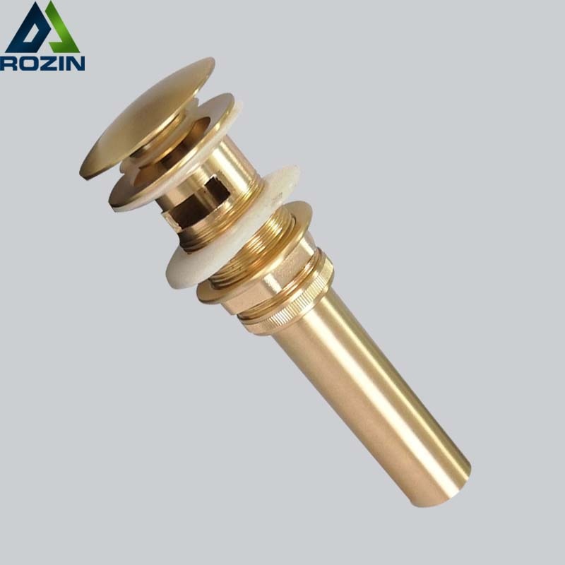Brushed-Gold-Basin-Sink-Pop-Up-Drain-Round-Cover-Brass-Waste-Water-Drain-With-Overflow-Waste