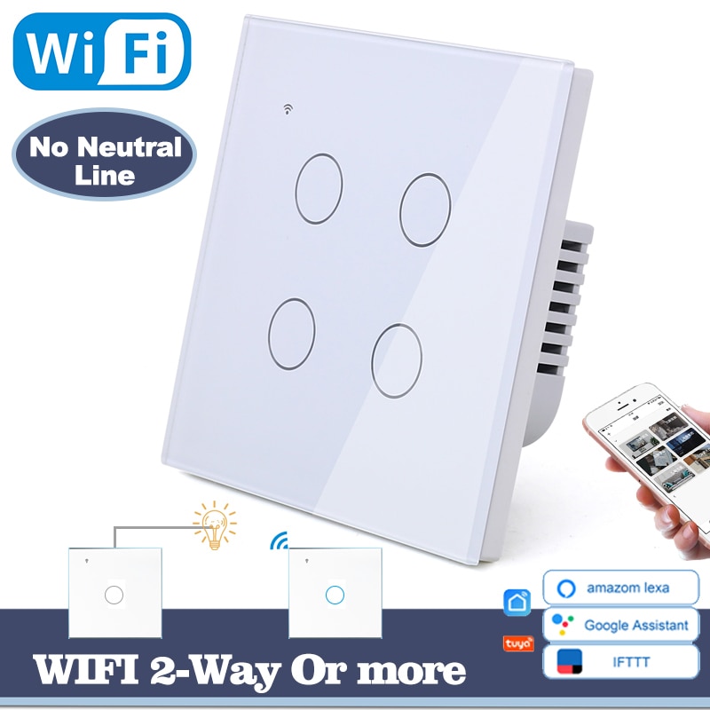 (Nincs Szükség Semleges Vonalra) Wifi Érintőképernyős Fali Kapcsoló Fehér Üveg Kék Led Intelligens Otthoni Telefon Vezérlés 4
