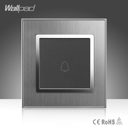 Doorbell-Switch-Wallpad-Hotel-EU-UK-Standard-Silver-Satin-Metal-Frame-Door-Bell-Panel-Push-Button