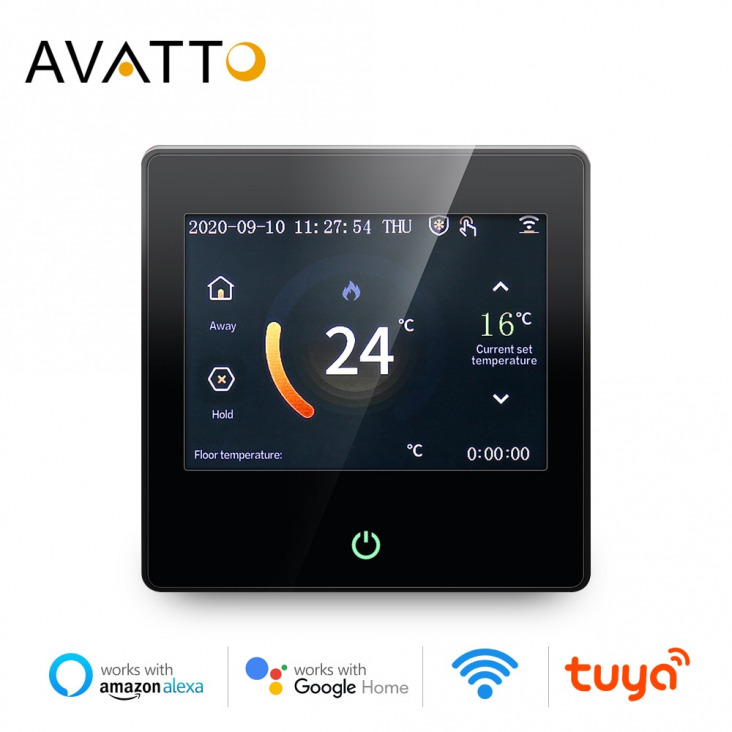 AVATTO WiFi intelligens termosztát fűtés hőmérséklet-szabályozó Celsius / Fahrenheit LED Érintőképernyő Munka Alexa Google főoldal