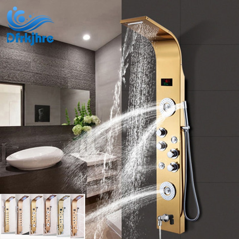 (Clear állomány) Golden Shower Panel LED fürdőszoba fürdőkád zuhanyzó oszlop Tower digitális kijelző Waterfall Rain zuhanyzó keverők