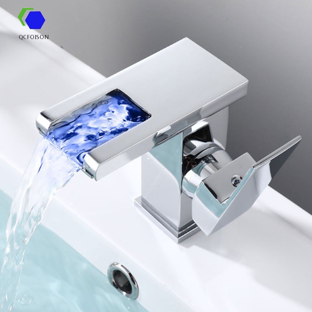 Qcfoison Fürdőszoba Fehér Egy Fogantyúval Világító Led Fény Mosogató