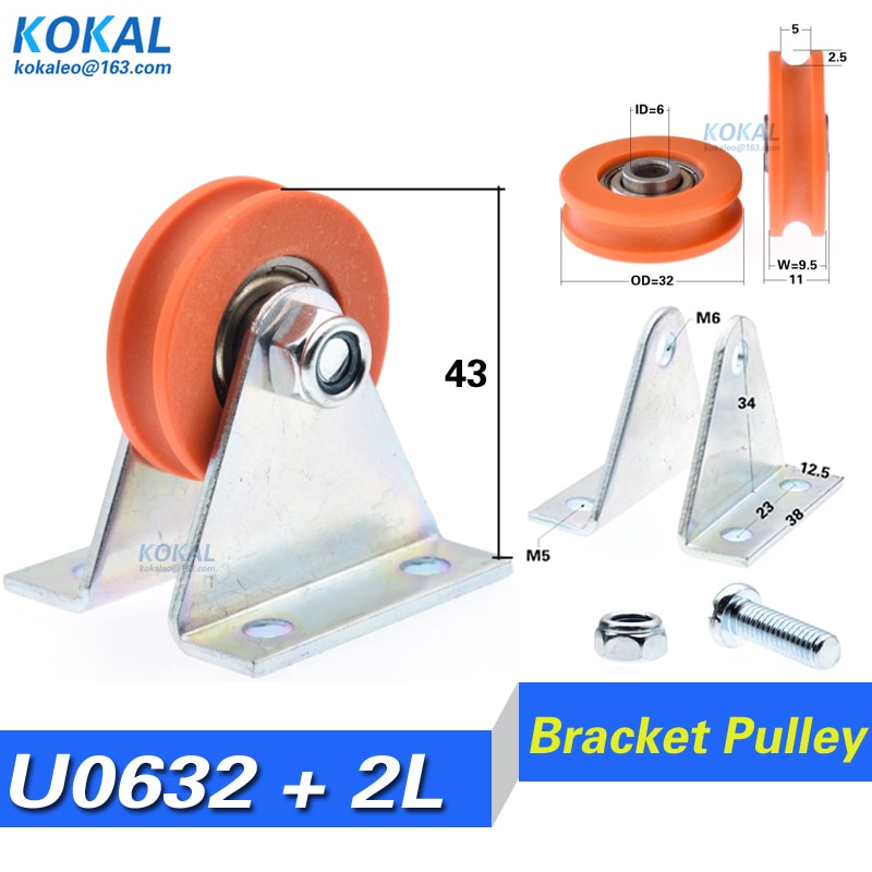 [U0632 ZJ] 1db narancssárga pom 6x32x9,5 U-hornyolt kerék háromszög alakú konzol / U konzol,, csapágyhuzal kötél bázis 2L szíjtárcsák