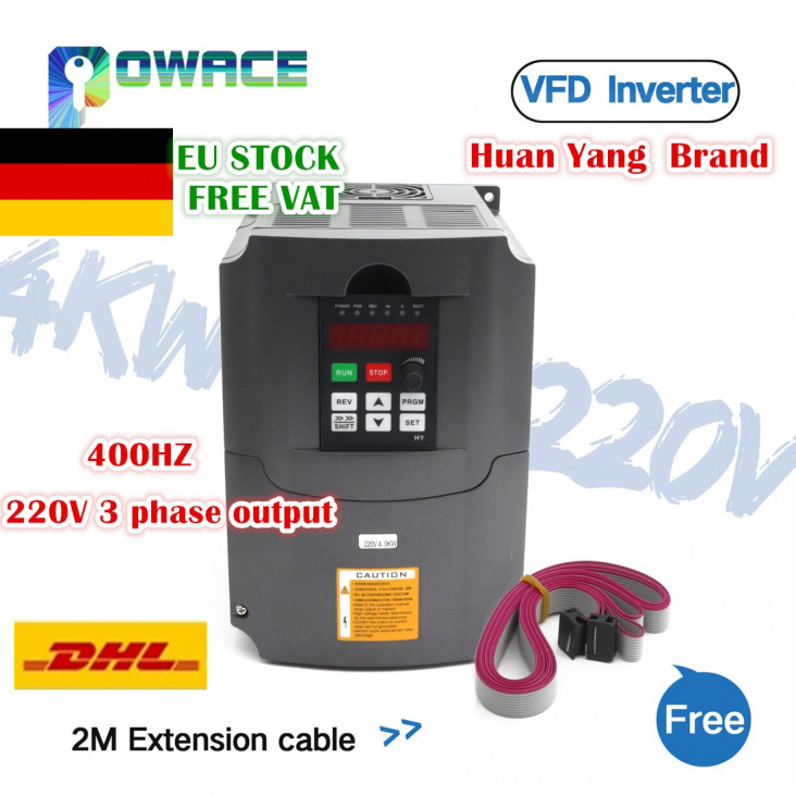 [EU szabad áfa] 4kw 220V VFD hy változó frekvenciaváltó inverter 4HP 18A SPEED CONTROL & 2M hosszabbító kábel